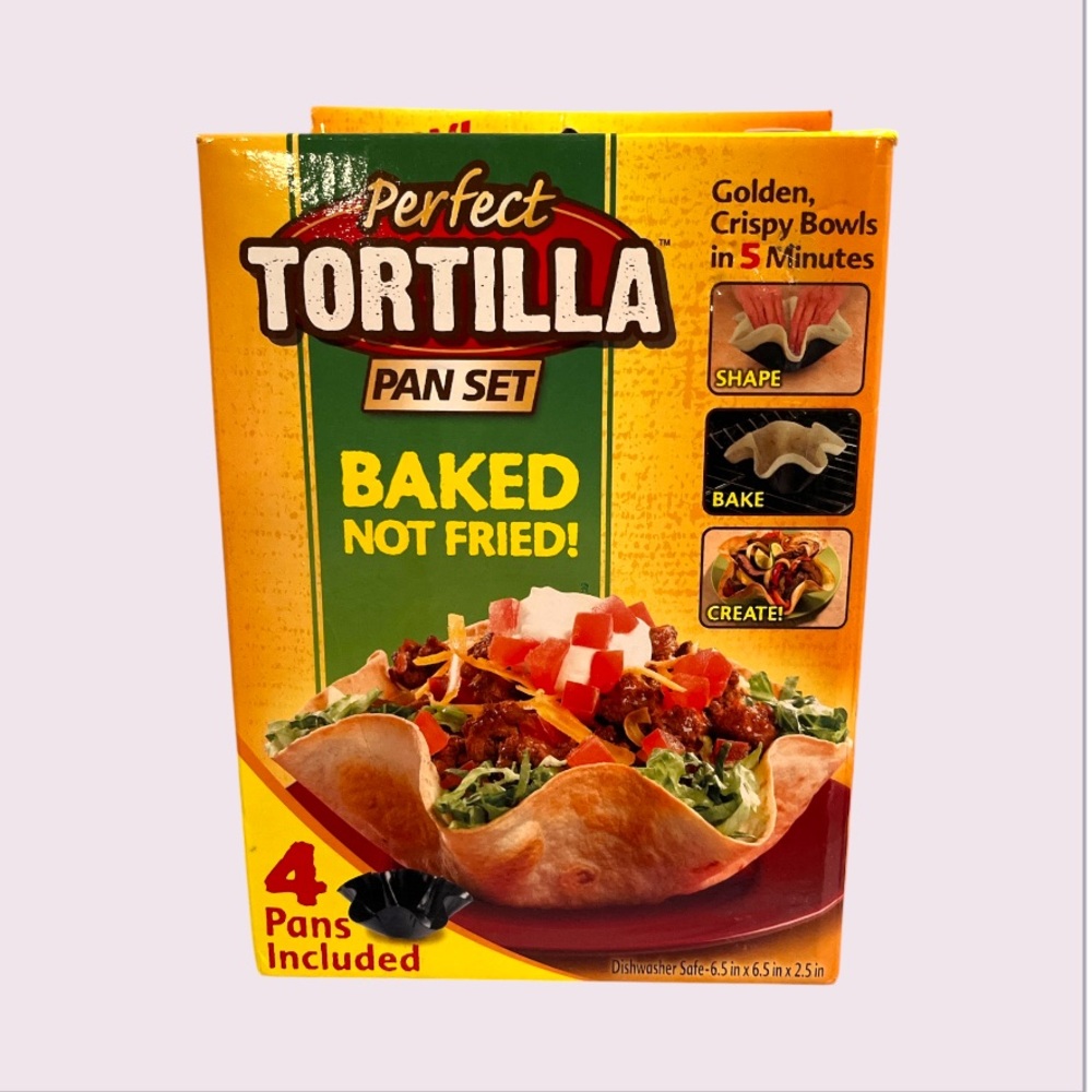 Perfect Tortilla Pan Set 4 Non Stick Pans Baked Taco Salad Ice Cream Bowl Shells